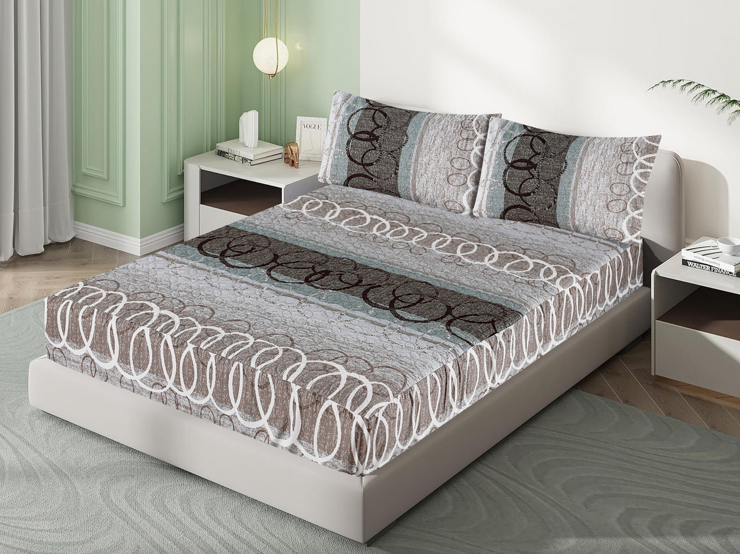 Mat Printed Quilted Ultrasonic 100% Waterproof Mattress Cover For Double Bed Fitted Mattress Protector Anti Sleep Bed Sheet With Pillow Cover ( Audi Circles)