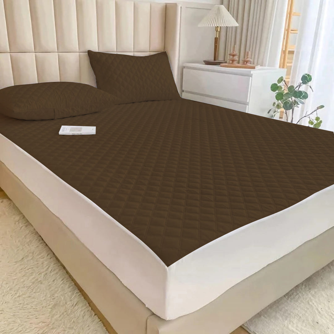 Ultrasonic 100% Waterproof Mattress Cover For Double Bed Fitted Mattress Protector Anti Sleep Bed Sheet (Dark Brown)