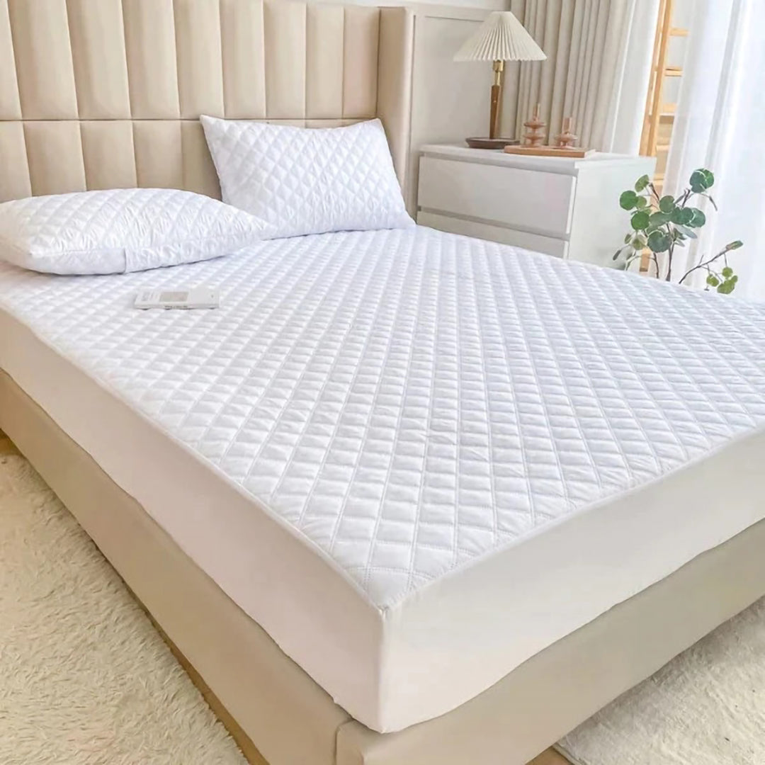 Ultrasonic 100% Waterproof Mattress Cover For Double Bed Fitted Mattress Protector Anti Sleep Bed Sheet (White)
