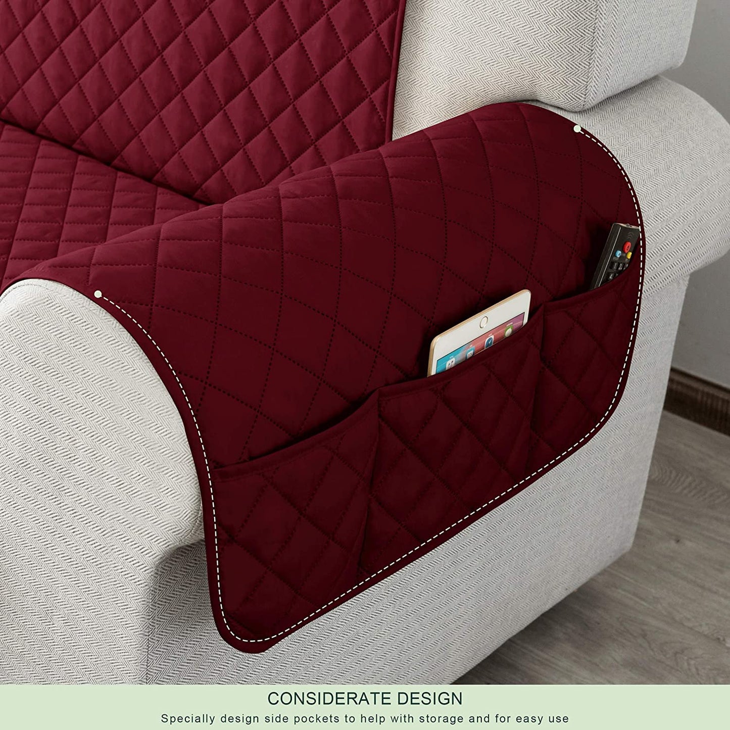 Waterproof Cotton Quilted Sofa Cover - Sofa Runners (Maroon)