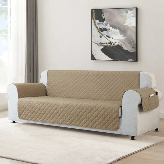 Cotton Quilted Sofa Runner-Sofa Coat (Beige Skin Yellow)