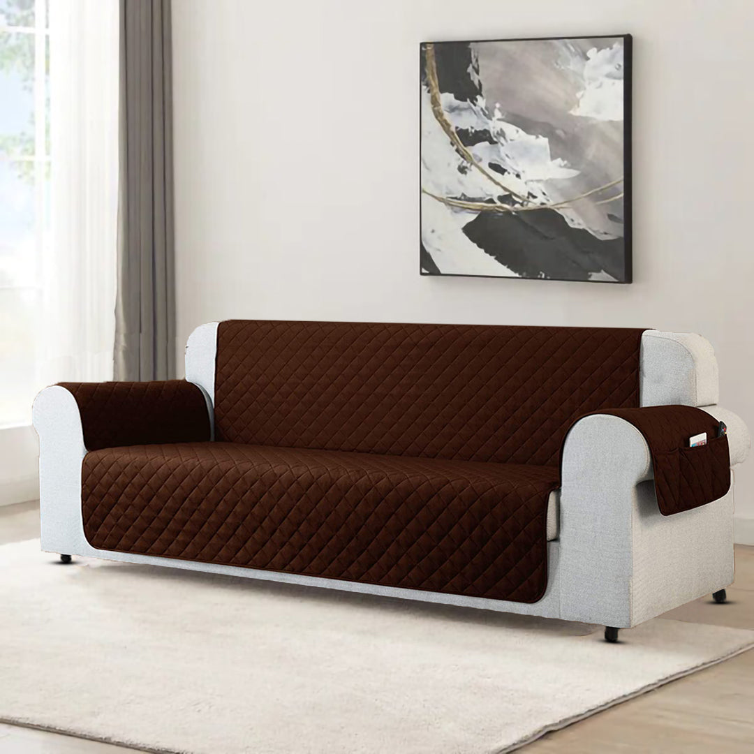 Cotton Quilted Sofa Runner-Sofa Coat (Dark Brown)