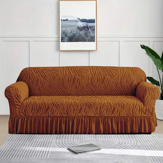 Zebra Velvet Sofa Cover (Copper Brown)