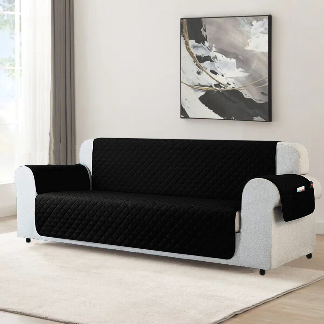 Cotton Quilted Sofa Runner-Sofa Coat (Black)