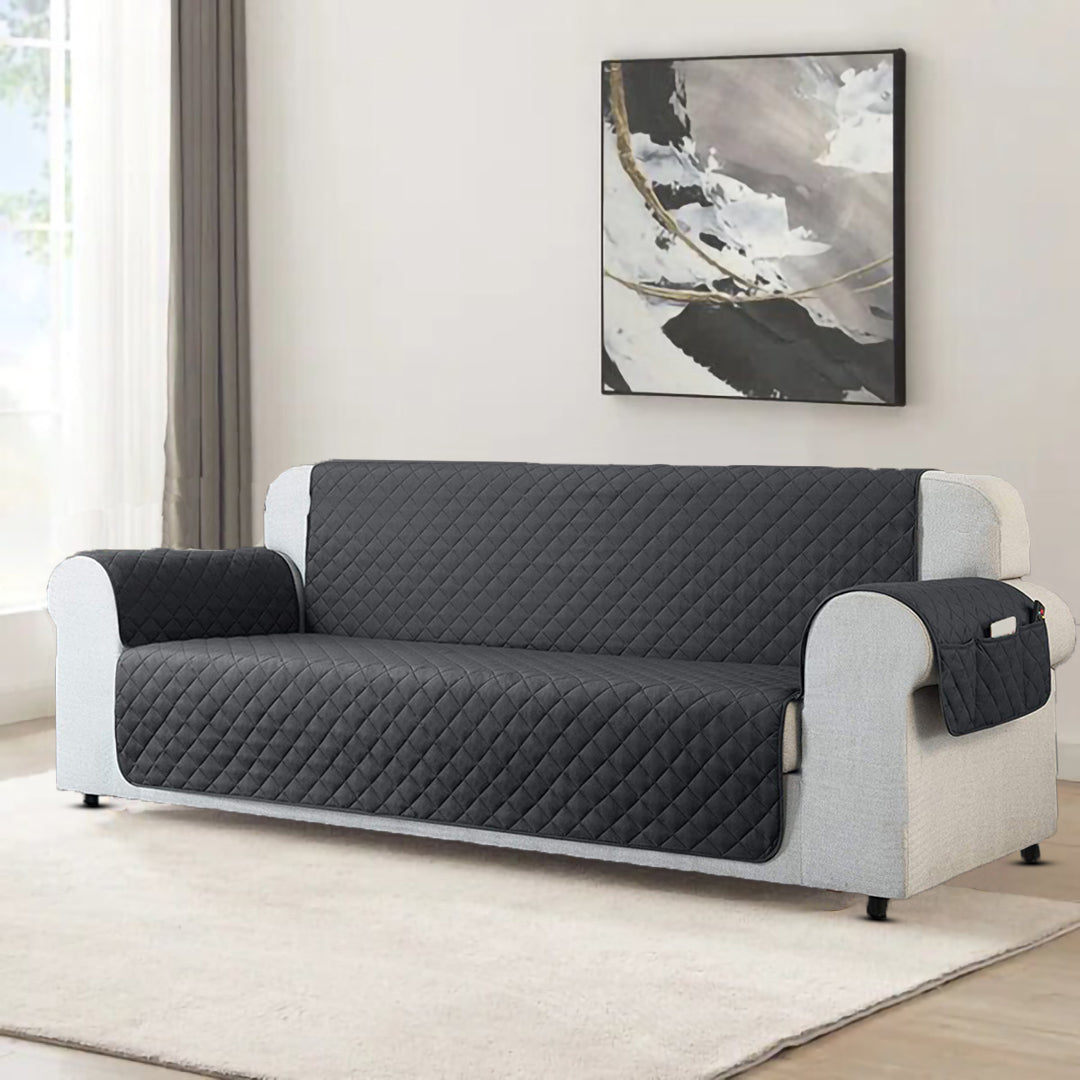 Cotton Quilted Sofa Runner-Sofa Coat (Grey)