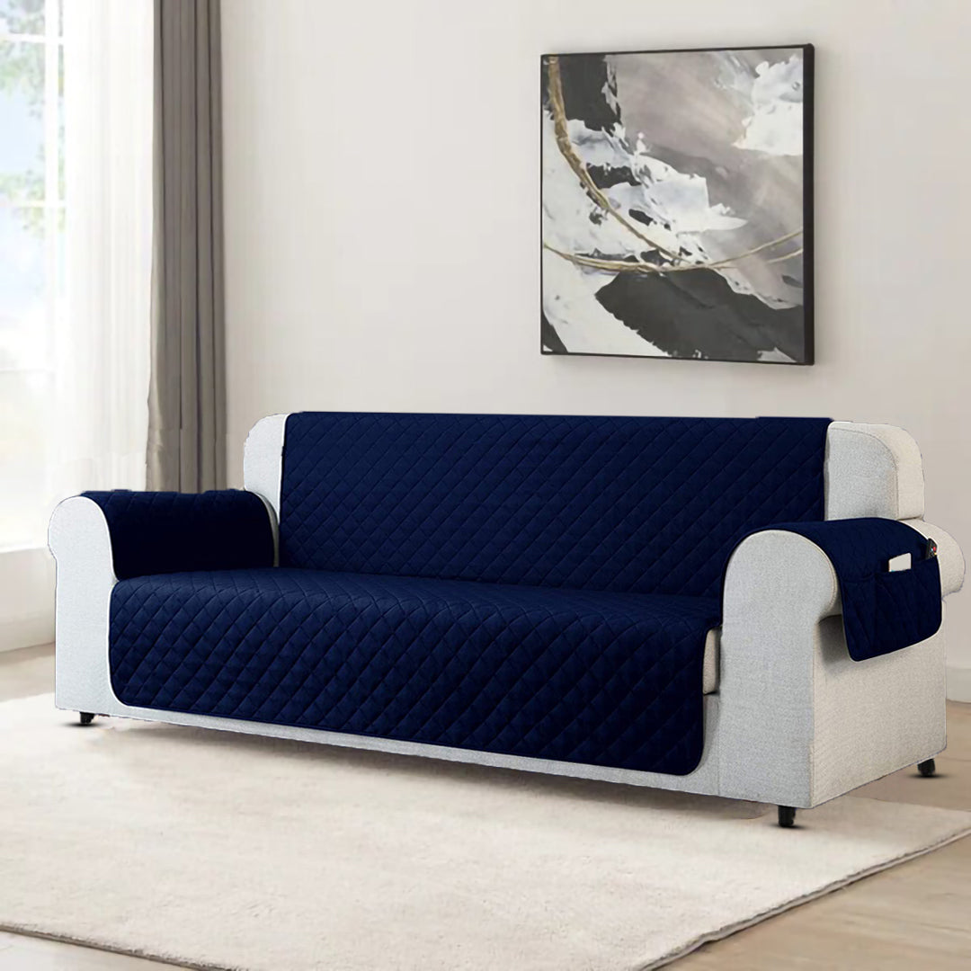 Cotton Quilted Sofa Runner-Sofa Coat (Navy Blue)