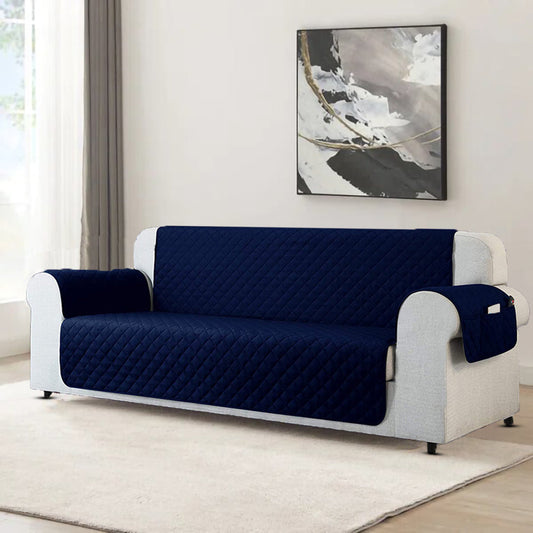 Cotton Quilted Sofa Runner-Sofa Coat (Navy Blue)