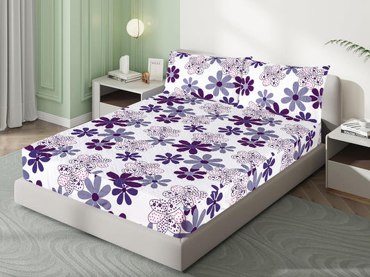 Mat Printed Quilted Ultrasonic 100% Waterproof Mattress Cover For Double Bed Fitted Mattress Protector Anti Sleep Bed Sheet With Pillow Cover (Purple Flowers )