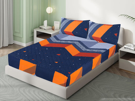 Mat Printed Quilted Ultrasonic 100% Waterproof Mattress Cover For Double Bed Fitted Mattress Protector Anti Sleep Bed Sheet With Pillow Cover ( Blue Solid )