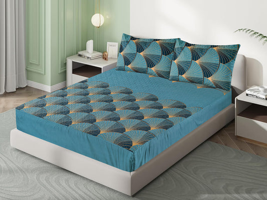 Mat Printed Quilted Ultrasonic 100% Waterproof Mattress Cover For Double Bed Fitted Mattress Protector Anti Sleep Bed Sheet With Pillow Cover ( Zink Circle)