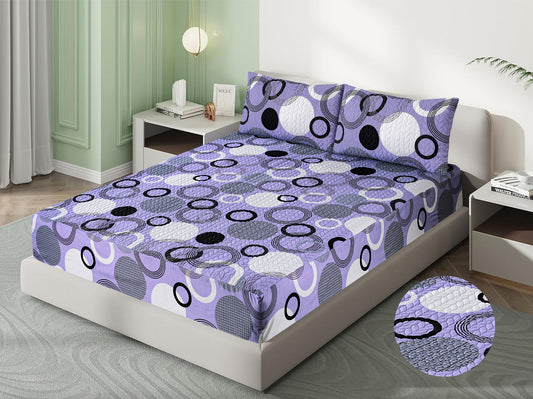 Mat Printed Quilted Ultrasonic 100% Waterproof Mattress Cover For Double Bed Fitted Mattress Protector Anti Sleep Bed Sheet With Pillow Cover ( Black Circles)
