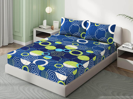 Mat Printed Quilted Ultrasonic 100% Waterproof Mattress Cover For Double Bed Fitted Mattress Protector Anti Sleep Bed Sheet With Pillow Cover ( Blue Circles)