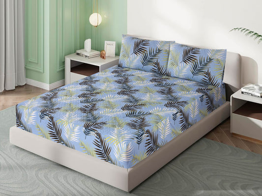 Mat Printed Quilted Ultrasonic 100% Waterproof Mattress Cover For Double Bed Fitted Mattress Protector Anti Sleep Bed Sheet With Pillow Cover (Multi Leaves)