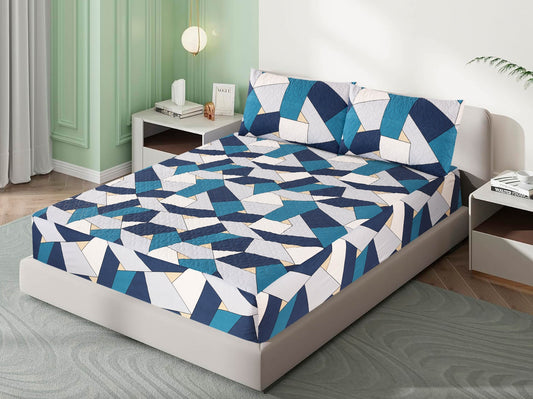Mat Printed Quilted Ultrasonic 100% Waterproof Mattress Cover For Double Bed Fitted Mattress Protector Anti Sleep Bed Sheet With Pillow Cover (Pyramid Puzzle)