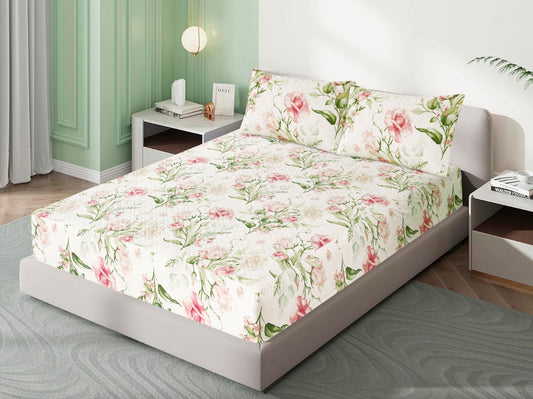 Mat Printed Quilted Ultrasonic 100% Waterproof Mattress Cover For Double Bed Fitted Mattress Protector Anti Sleep Bed Sheet With Pillow Cover (White Traditional)