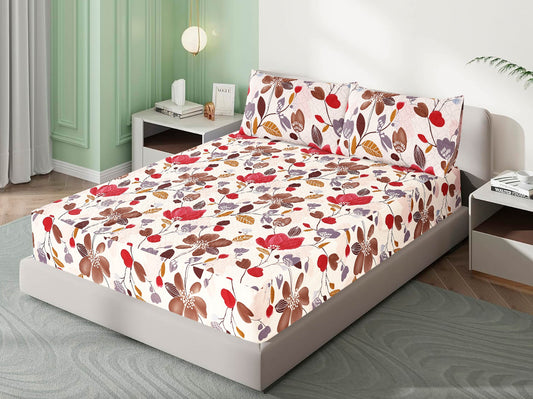 Mat Printed Quilted Ultrasonic 100% Waterproof Mattress Cover For Double Bed Fitted Mattress Protector Anti Sleep Bed Sheet With Pillow Cover (Red Flower)