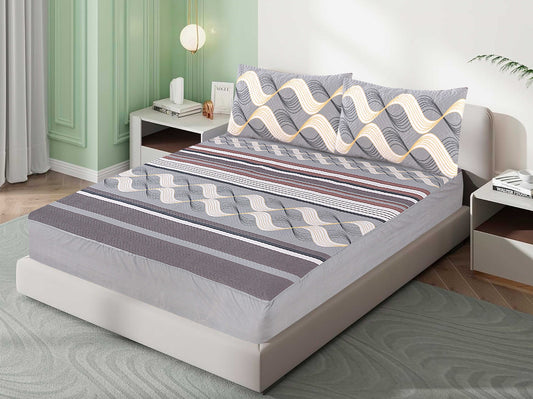 Mat Printed Quilted Ultrasonic 100% Waterproof Mattress Cover For Double Bed Fitted Mattress Protector Anti Sleep Bed Sheet With Pillow Cover (MA 511)