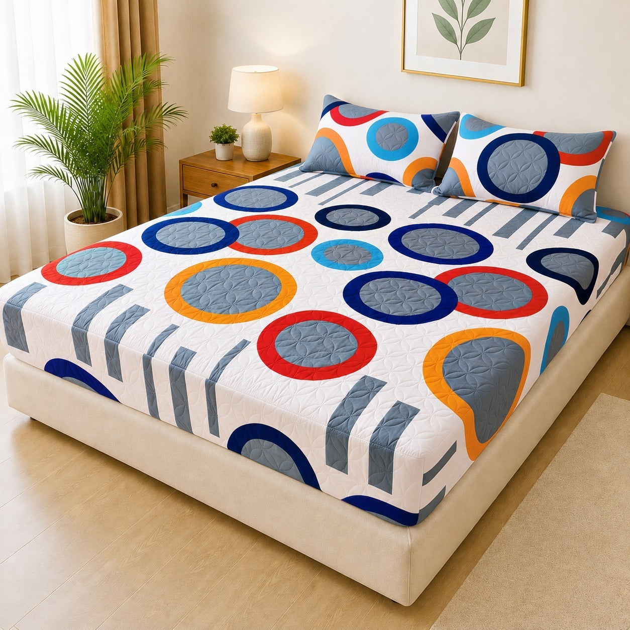 Mat Printed Quilted Ultrasonic 100% Waterproof Mattress Cover For Double Bed Fitted Mattress Protector Anti Sleep Bed Sheet With Pillow Cover (SH 705)