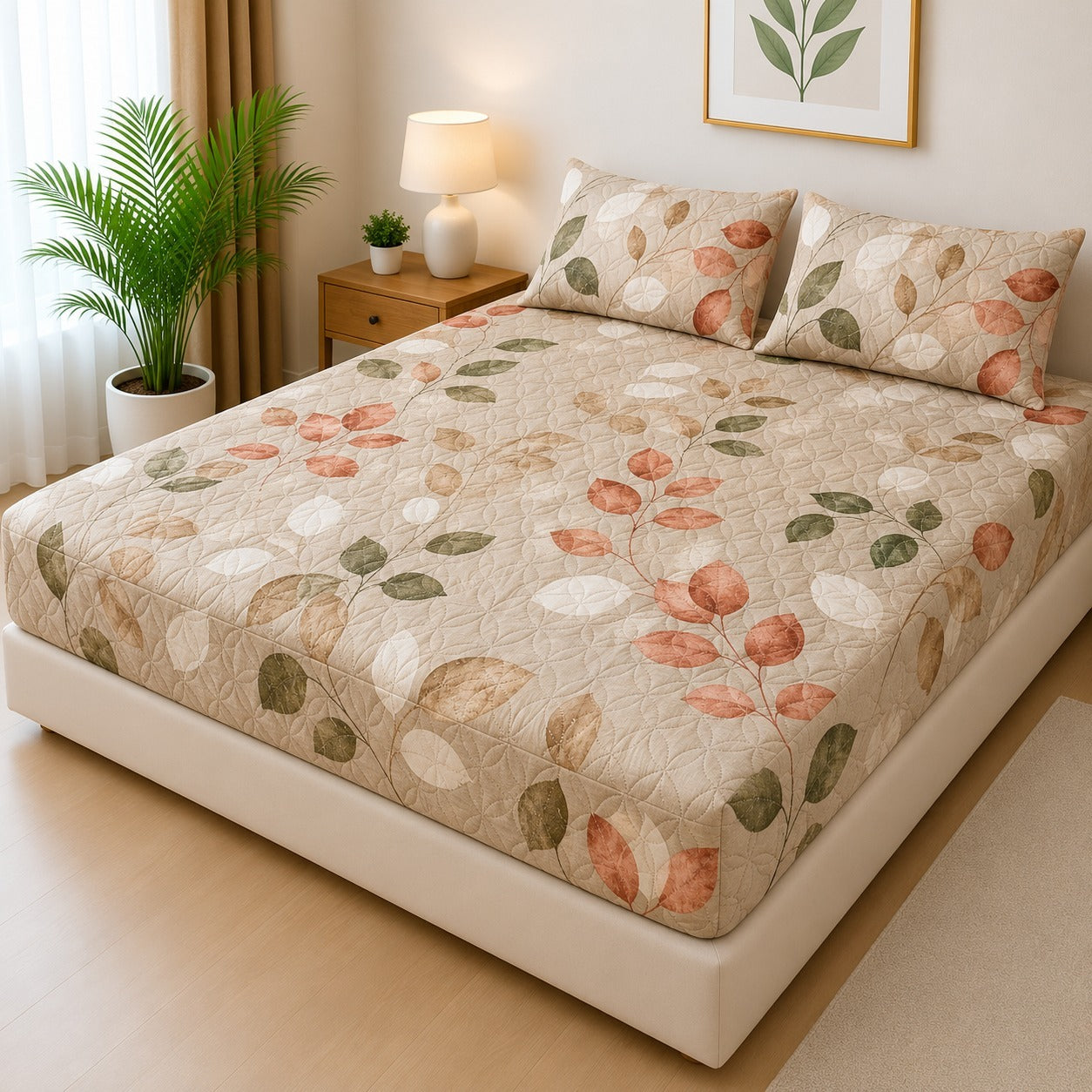 Mat Printed Quilted Ultrasonic 100% Waterproof Mattress Cover For Double Bed Fitted Mattress Protector Anti Sleep Bed Sheet With Pillow Cover (SH 706)
