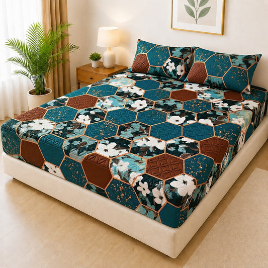Mat Printed Quilted Ultrasonic 100% Waterproof Mattress Cover For Double Bed Fitted Mattress Protector Anti Sleep Bed Sheet With Pillow Cover (SH 707)