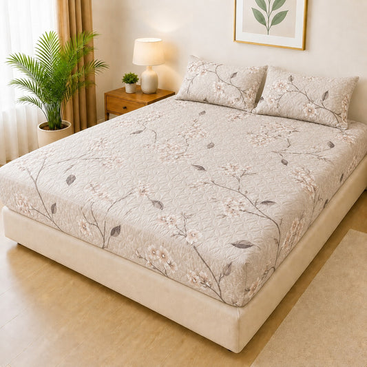 Mat Printed Quilted Ultrasonic 100% Waterproof Mattress Cover For Double Bed Fitted Mattress Protector Anti Sleep Bed Sheet With Pillow Cover (SH 709)