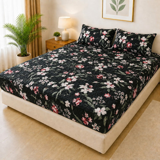 Mat Printed Quilted Ultrasonic 100% Waterproof Mattress Cover For Double Bed Fitted Mattress Protector Anti Sleep Bed Sheet With Pillow Cover (SH 710)