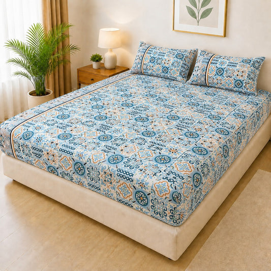 Mat Printed Quilted Ultrasonic 100% Waterproof Mattress Cover For Double Bed Fitted Mattress Protector Anti Sleep Bed Sheet With Pillow Cover (SH 711)