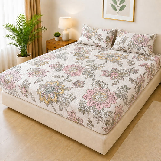 Mat Printed Quilted Ultrasonic 100% Waterproof Mattress Cover For Double Bed Fitted Mattress Protector Anti Sleep Bed Sheet With Pillow Cover (SH 712)
