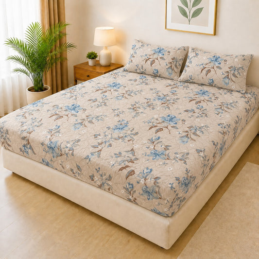 Mat Printed Quilted Ultrasonic 100% Waterproof Mattress Cover For Double Bed Fitted Mattress Protector Anti Sleep Bed Sheet With Pillow Cover (SH 713)