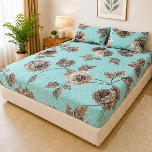 Mat Printed Quilted Ultrasonic 100% Waterproof Mattress Cover For Double Bed Fitted Mattress Protector Anti Sleep Bed Sheet With Pillow Cover (SH 714)