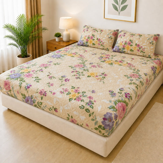 Mat Printed Quilted Ultrasonic 100% Waterproof Mattress Cover For Double Bed Fitted Mattress Protector Anti Sleep Bed Sheet With Pillow Cover (SH 716)