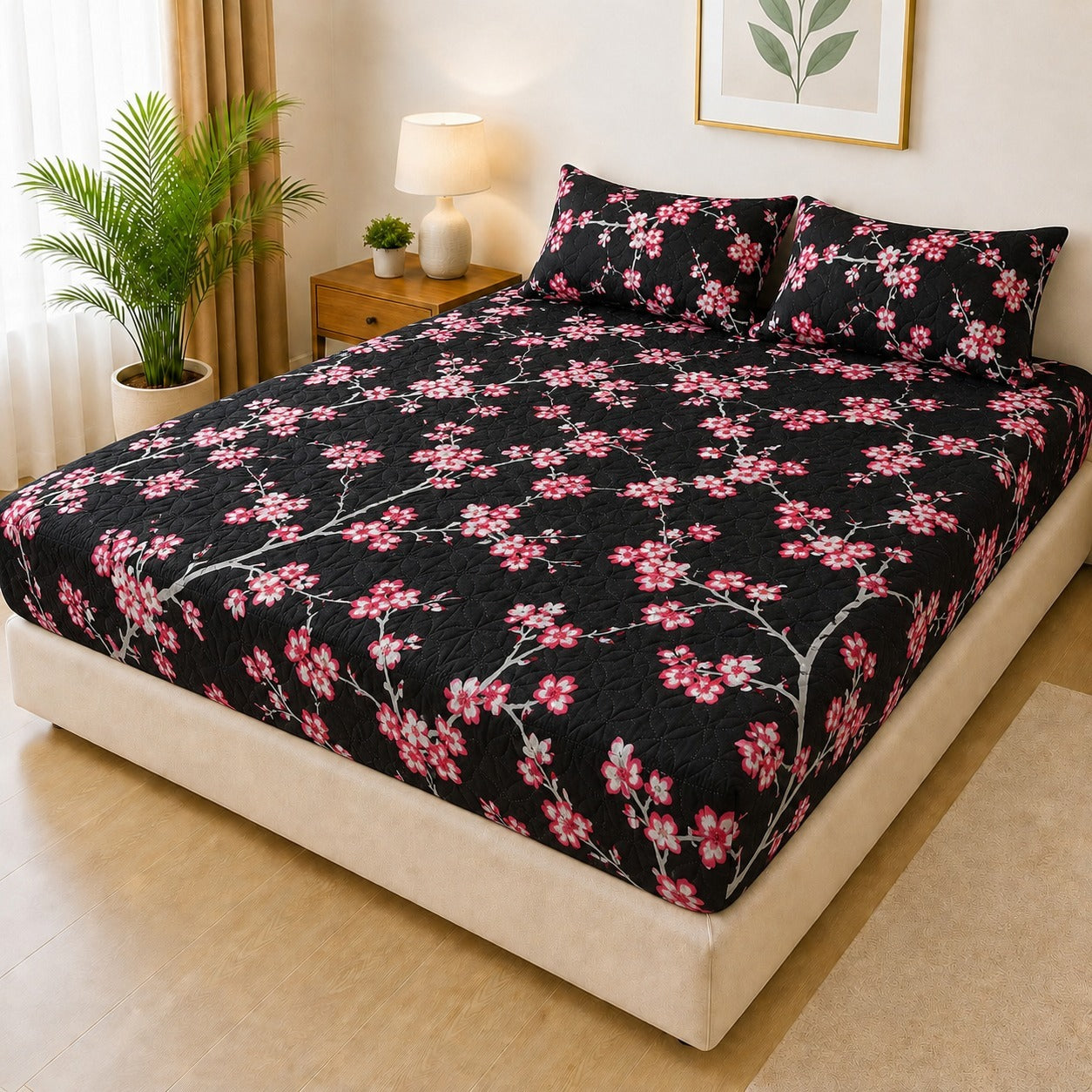Mat Printed Quilted Ultrasonic 100% Waterproof Mattress Cover For Double Bed Fitted Mattress Protector Anti Sleep Bed Sheet With Pillow Cover (SH 718)