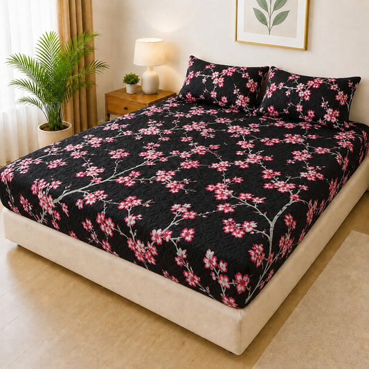 Mat Printed Quilted Ultrasonic 100% Waterproof Mattress Cover For Double Bed Fitted Mattress Protector Anti Sleep Bed Sheet With Pillow Cover (SH 718)