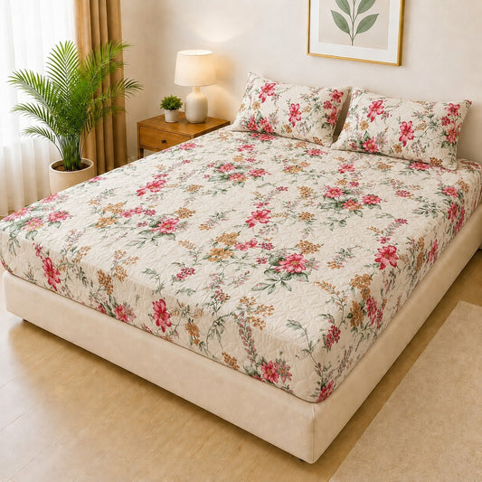 Mat Printed Quilted Ultrasonic 100% Waterproof Mattress Cover For Double Bed Fitted Mattress Protector Anti Sleep Bed Sheet With Pillow Cover (SH 720)