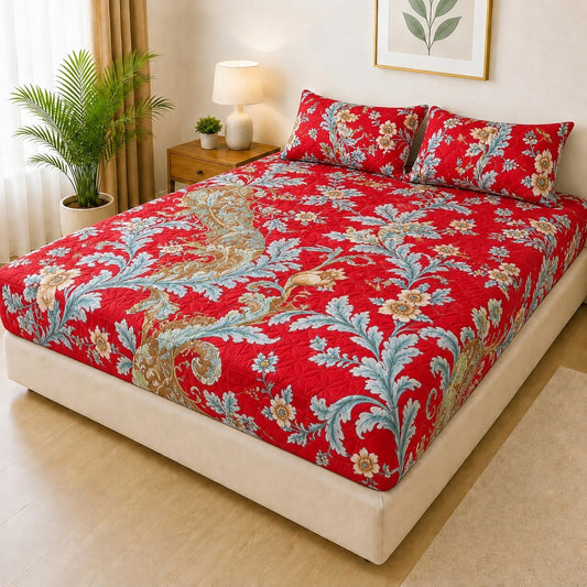 Mat Printed Quilted Ultrasonic 100% Waterproof Mattress Cover For Double Bed Fitted Mattress Protector Anti Sleep Bed Sheet With Pillow Cover (SH 721)