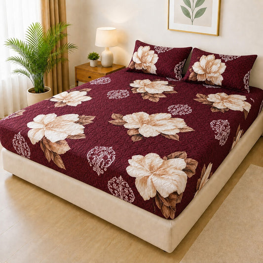 Mat Printed Quilted Ultrasonic 100% Waterproof Mattress Cover For Double Bed Fitted Mattress Protector Anti Sleep Bed Sheet With Pillow Cover (SH 721)