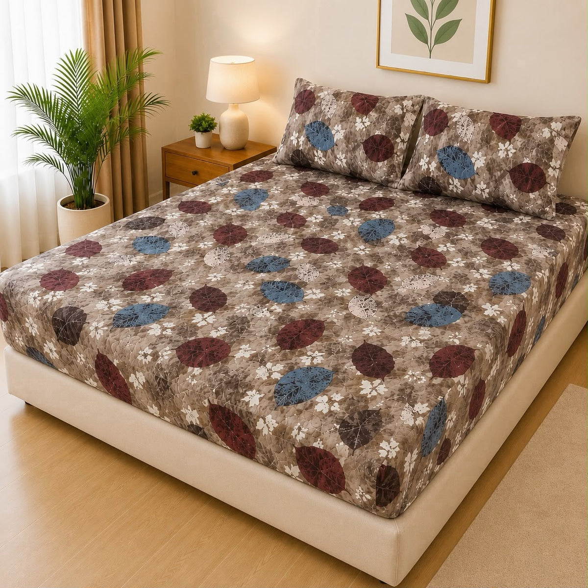 Mat Printed Quilted Ultrasonic 100% Waterproof Mattress Cover For Double Bed Fitted Mattress Protector Anti Sleep Bed Sheet With Pillow Cover (SH 721)