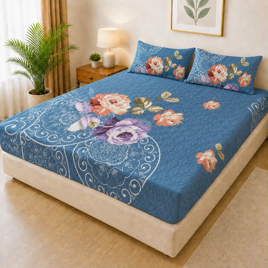 Mat Printed Quilted Ultrasonic 100% Waterproof Mattress Cover For Double Bed Fitted Mattress Protector Anti Sleep Bed Sheet With Pillow Cover (SH 714)