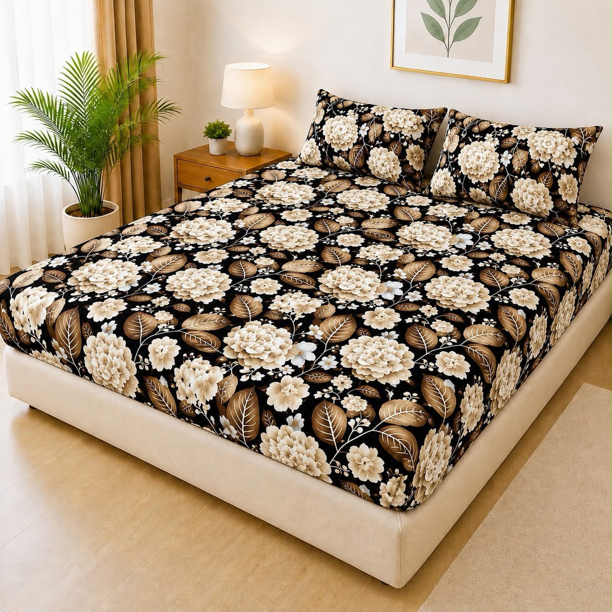 Mat Printed Quilted Ultrasonic 100% Waterproof Mattress Cover For Double Bed Fitted Mattress Protector Anti Sleep Bed Sheet With Pillow Cover (SH 712)