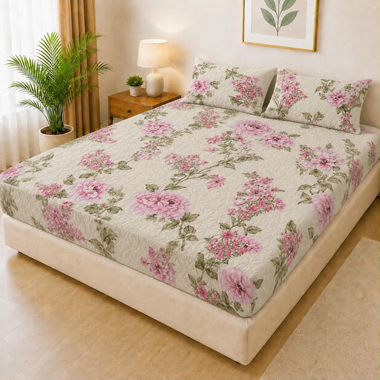 Mat Printed Quilted Ultrasonic 100% Waterproof Mattress Cover For Double Bed Fitted Mattress Protector Anti Sleep Bed Sheet With Pillow Cover (SH 711)