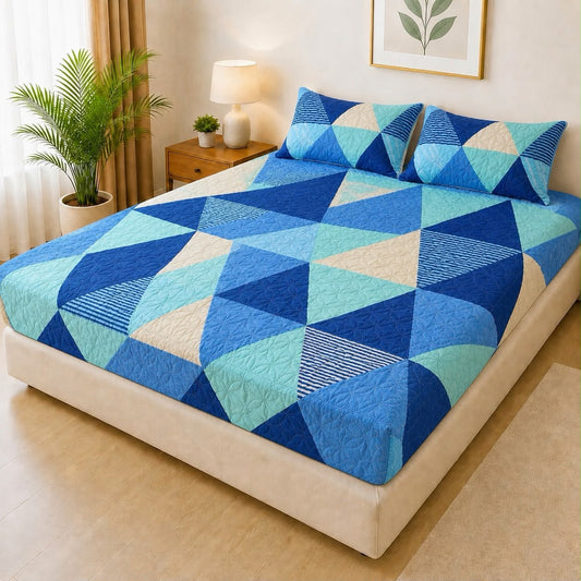 Mat Printed Quilted Ultrasonic 100% Waterproof Mattress Cover For Double Bed Fitted Mattress Protector Anti Sleep Bed Sheet With Pillow Cover (SH 710)