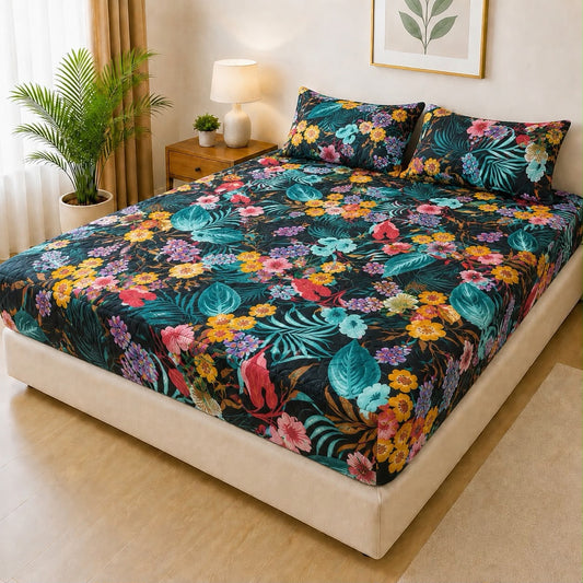 Mat Printed Quilted Ultrasonic 100% Waterproof Mattress Cover For Double Bed Fitted Mattress Protector Anti Sleep Bed Sheet With Pillow Cover (SH 709)