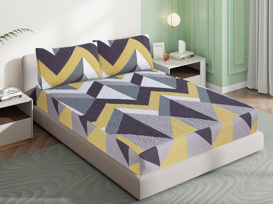 Mat Printed Quilted Ultrasonic 100% Waterproof Mattress Cover For Double Bed Fitted Mattress Protector Anti Sleep Bed Sheet With Pillow Cover (Grey Puzzle)