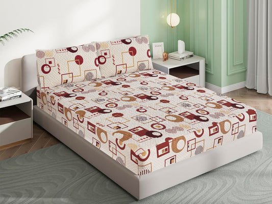 Mat Printed Quilted Ultrasonic 100% Waterproof Mattress Cover For Double Bed Fitted Mattress Protector Anti Sleep Bed Sheet With Pillow Cover (Beige Traditional)