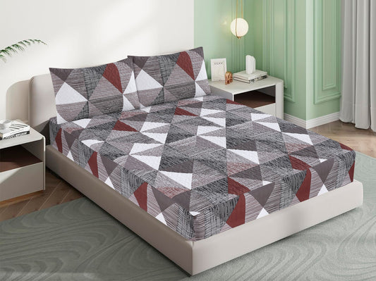 Mat Printed Quilted Ultrasonic 100% Waterproof Mattress Cover For Double Bed Fitted Mattress Protector Anti Sleep Bed Sheet With Pillow Cover (Grey Pyramid)