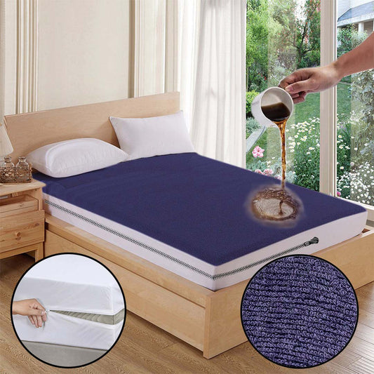 Zipper Waterproof Mattress Protector (Navy Blue)