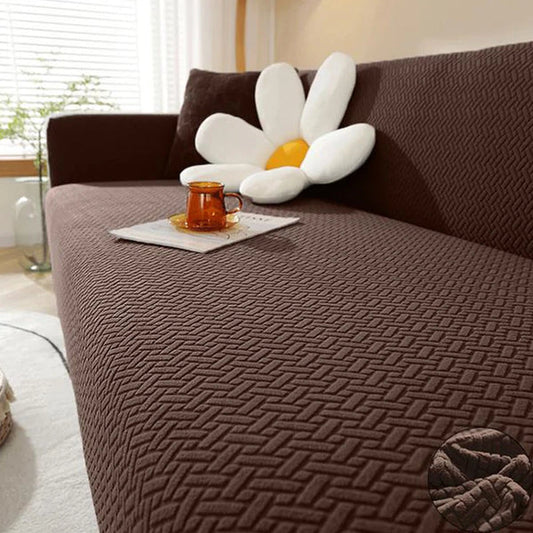 Stripe Jacquard Sofa Cover - Dark Brown