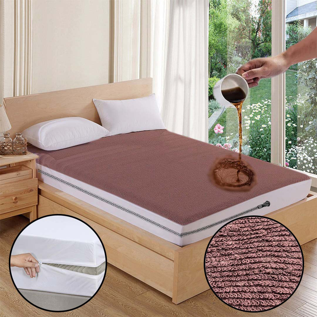 Zipper Waterproof Mattress Protector (Brown)