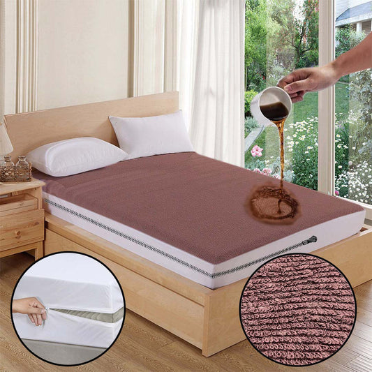 Zipper Waterproof Mattress Protector (Brown)