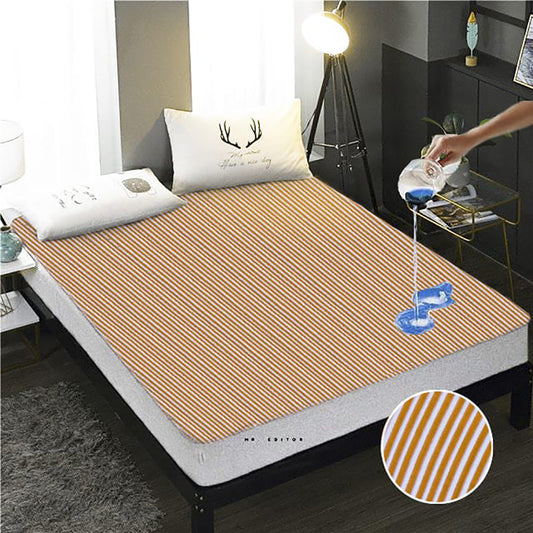 Terry Cotton Waterproof Mattress Protector - Yellow Stripe